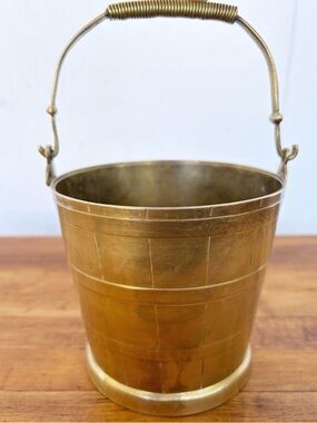 Vintage Brass Pail Scuttle Coal Bucket Drop Handle 8”